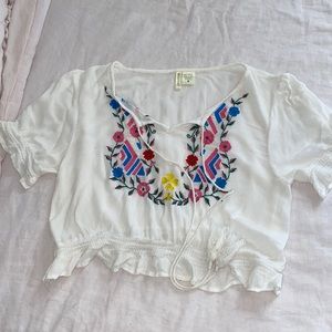 Embroidered white crop top
